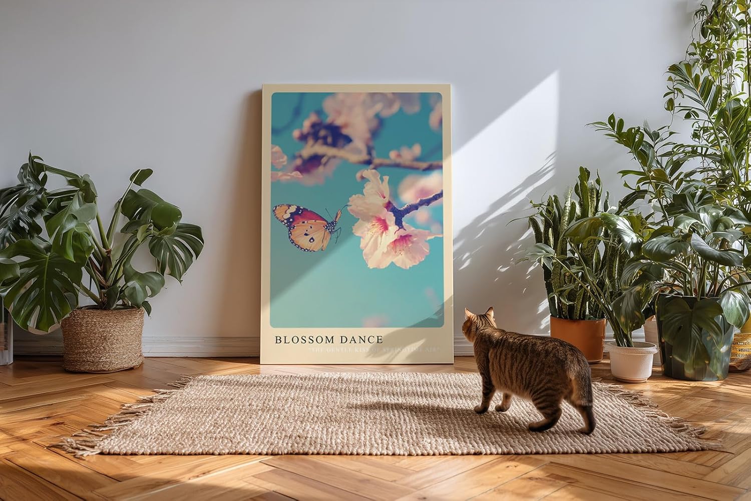 Paul Sinus Kunstdruck 40x60cm Schmetterling und Kirschblüte – Frühlingspoesie im zarten Licht eingefangen