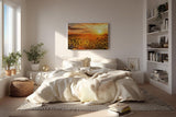 Sinus Art Wandbild 120x80cm Feld voller Sonnenblumen im goldenen Licht eines spektakulären Sonnenuntergangs