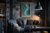 Paul Sinus Wandbild in 40x60cm Ocean Trace Abstrakte Meereswelle in Blauund Türkistönen
