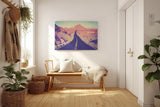 Sinus Art Wandbild 120x80cm Dynamisches Wüstenmotiv mit geschwungener Straße und Weitblick bis zum Horizont