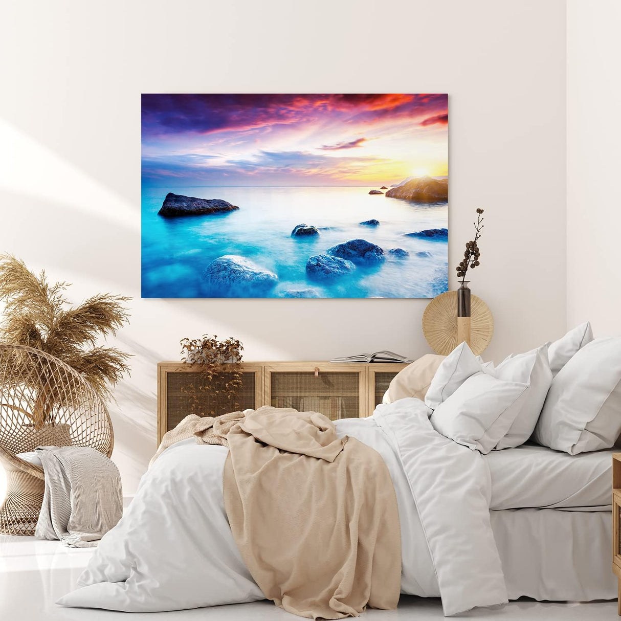 Paul Sinus Wandbild 120x80cm Meer Ozean Sonnenuntergang Felsen Klippen Horizont