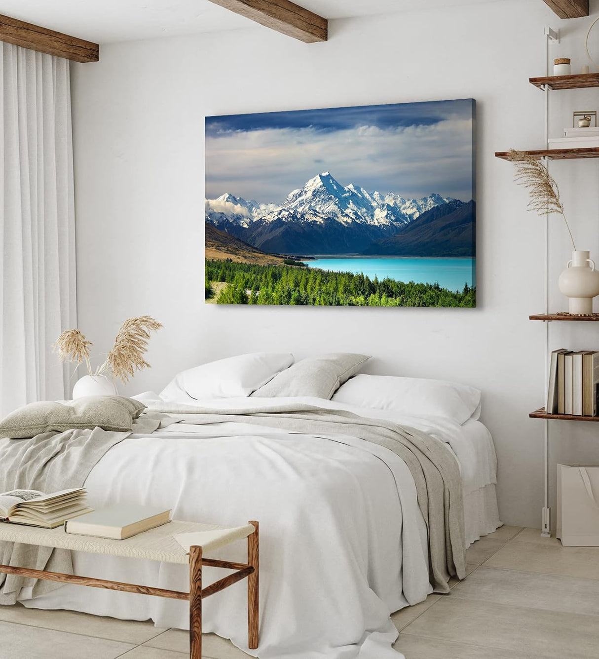 Paul Sinus Wandbild 120x80cm Berg Bergsee Alaska Natur Schneegipfel Wald See