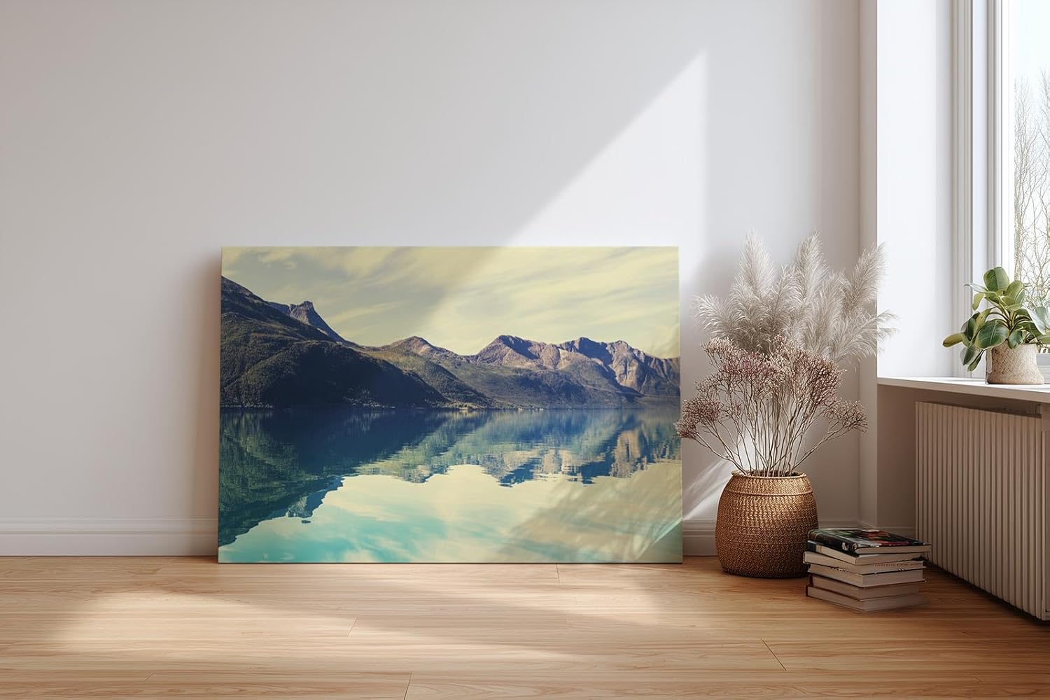 Sinus Art Wandbild 120x80cm Ruhiger Bergsee mit klarer Spiegelung und weiter Gebirgskulisse – beruhigend und inspirierend