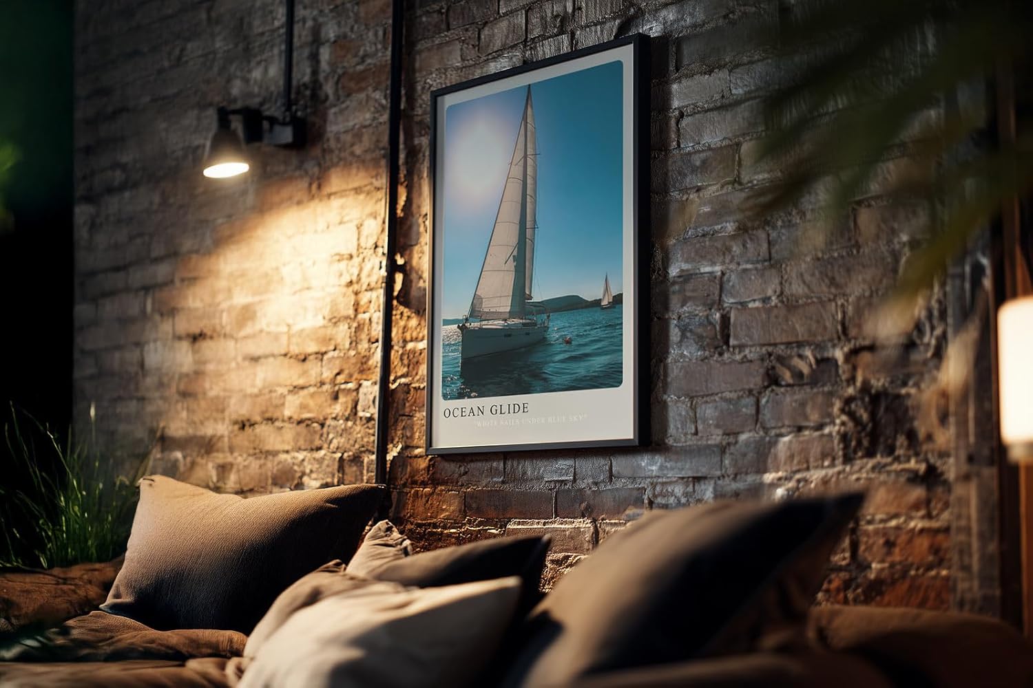 Paul Sinus Kunstdruck 40x60cm Ocean Glide Segelboot bei Sonnenlicht White Sails Under Blue Sky