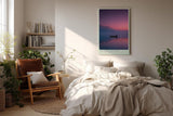 Paul Sinus Wandbild in 40x60cm Ruderboot auf stillem See bei Sonnenuntergang mit Bergen und Vogelschwarm im Hintergrund