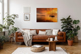 Sinus Art Wandbild 120x80cm Silhouetten von Segelbooten im warmen Abendlicht – maritimes Motiv voller Ruhe und Tiefe