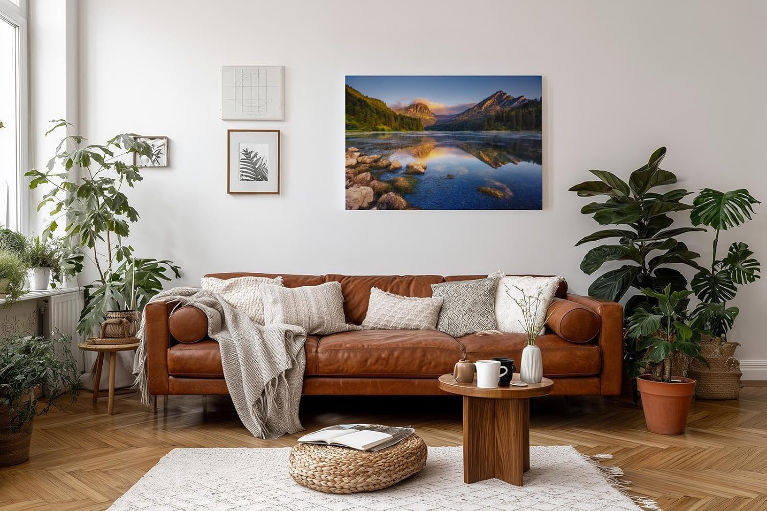 Sinus Art Wandbild 120x80cm Faszinierende Berglandschaft mit ruhigem See und perfekter Spiegelung für harmonische Raumwirkung