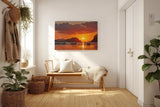 Sinus Art Wandbild 120x80cm Stimmungsvolles Sonnenuntergangs-Motiv mit Fischerbooten vor Inselkulisse