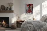 Paul Sinus Leinwandbild 40x60cm Lady in Red – Frau, Rot, Kunst, Regen, Geheimnis, Leidenschaft, Melancholie, Sinnlichkeit, Tropfen, Romantik