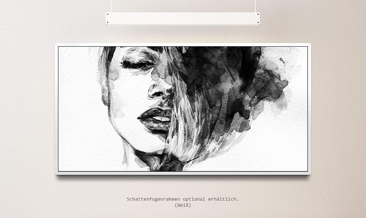 Frauen Gesicht ca. 130x70cm Wandbild inklusive Schattenfugenrahmen weiss - Panorama Leinwand Bild XXL Format Wandbilder Wohnzimmer Wohnung Deko Kunstdrucke