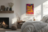 Paul Sinus Leinwandbild 60x90cm Hypnotische Vision – Faszinierende Katze in leuchtend surrealem Farbspektakel