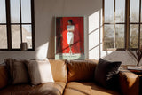 Paul Sinus Wandbild in 40x60cm Frau in weißem Kleid an roter Tür – elegantes Porträt mit zeitloser Ausstrahlung