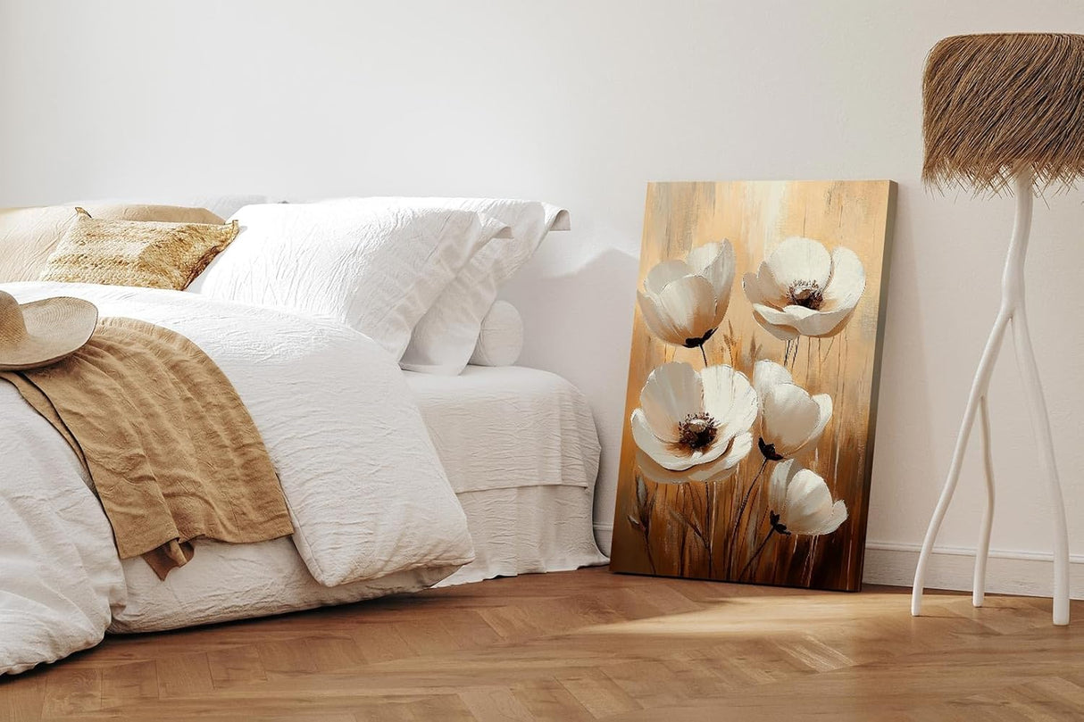 Paul Sinus 60x90cm Wandbild Leuchtende Blüten in Beige – Ausdrucksvolle Blumenpracht mit stilvoller Blume