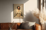 Paul Sinus Wandbild in 40x60cm The Stillness Inside Serene Woman in White Dress with Eyes Closed in Peaceful Minimalist Setting