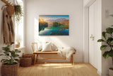 Sinus Art Wandbild 120x80cm Stimmungsvolles Bergmotiv mit Spiegelung im See und Sonnenaufgang für naturnahe Atmosphäre