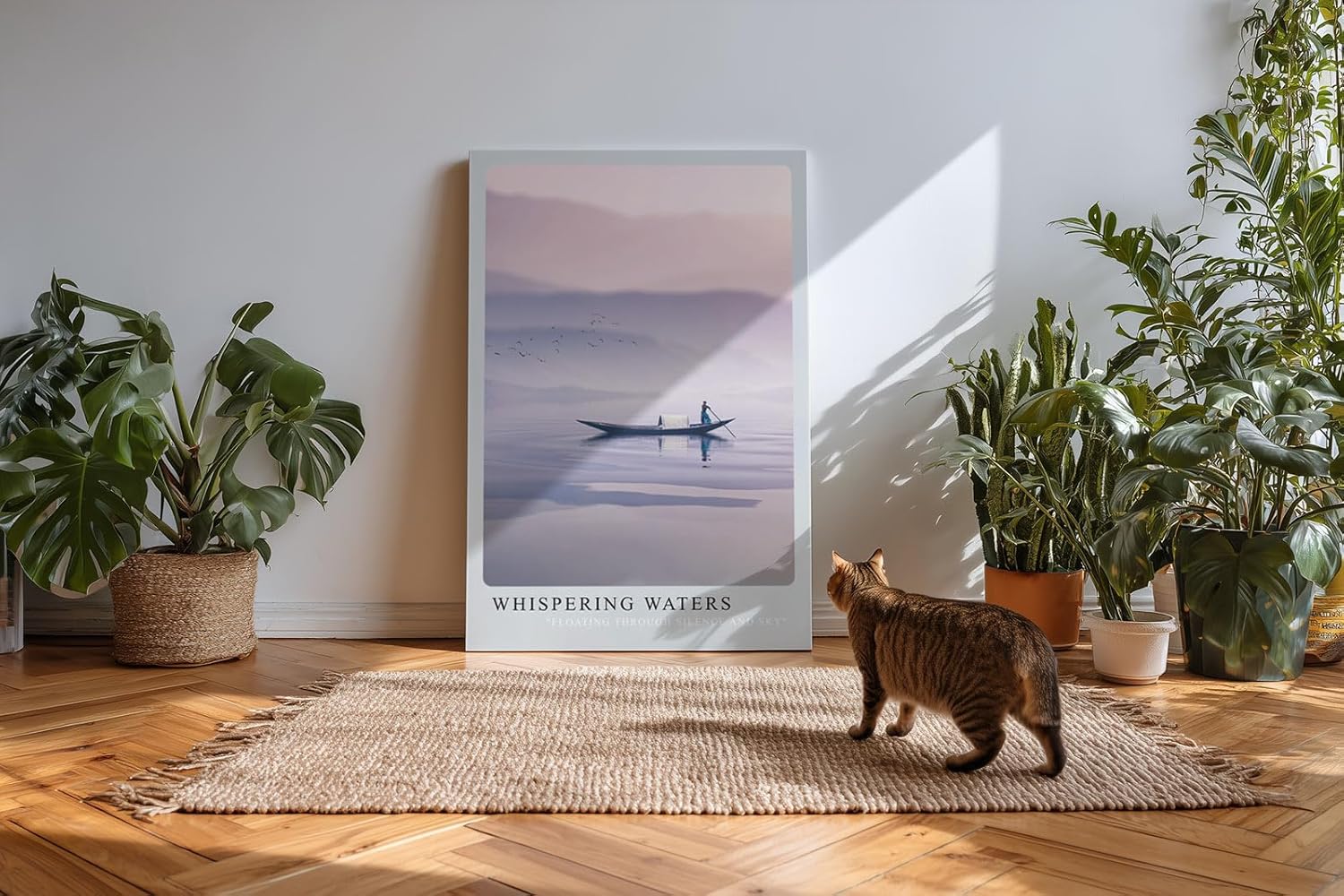 Paul Sinus Kunstdruck 40x60cm Boot See Morgenstimmung Nebel Berge Stille Whispering Waters