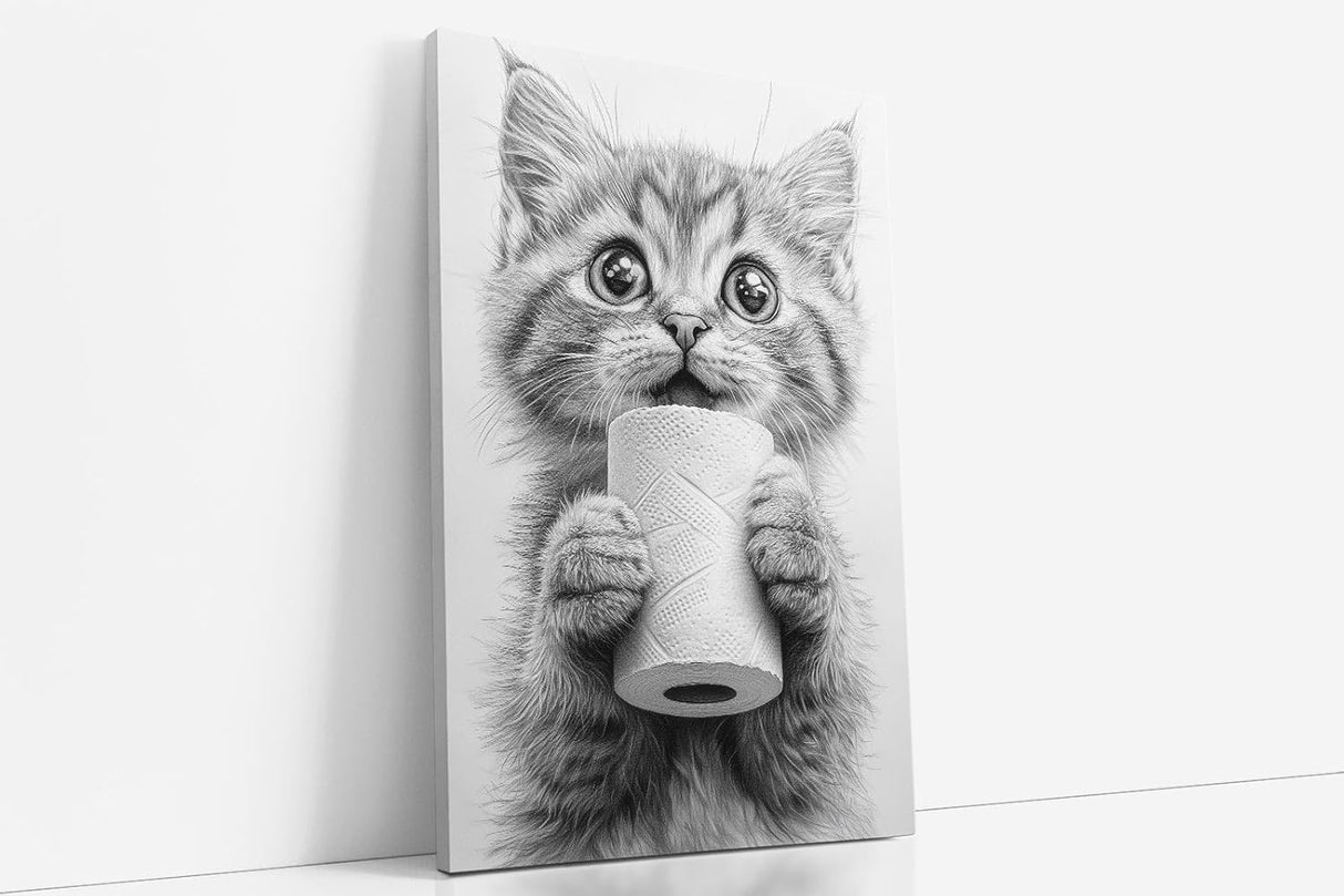 Paul Sinus Poster/Leinwandbild/Rahmenoption Lustiges Katzenbild – Niedliche Klo-Deko fürs Gäste-WC – Perfekt für Humorvolle