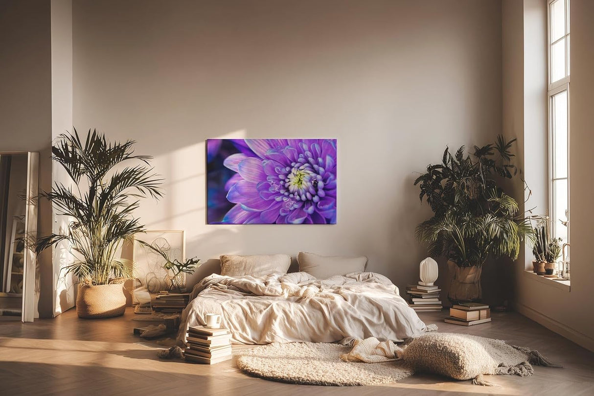 Sinus Art Wandbild 120x80cm Faszinierende Makroaufnahme einer violetten Blüte mit feinen Strukturen und natürlicher Tiefe