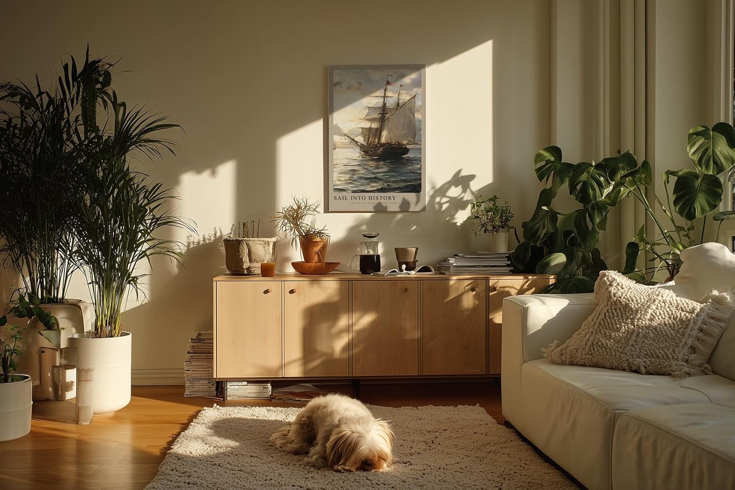 Paul Sinus Kunstdruck 40x60cm Sail Into History – Historisches Segelschiff auf ruhiger See bei untergehender Sonne in Ölmalerei