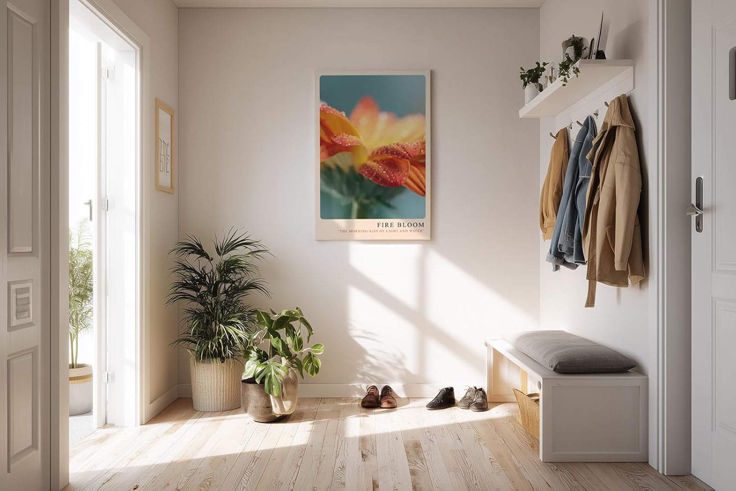 Paul Sinus Kunstdruck 40x60cm Fire Bloom – Blüte im Licht des Morgens mit funkelnden Tautropfen