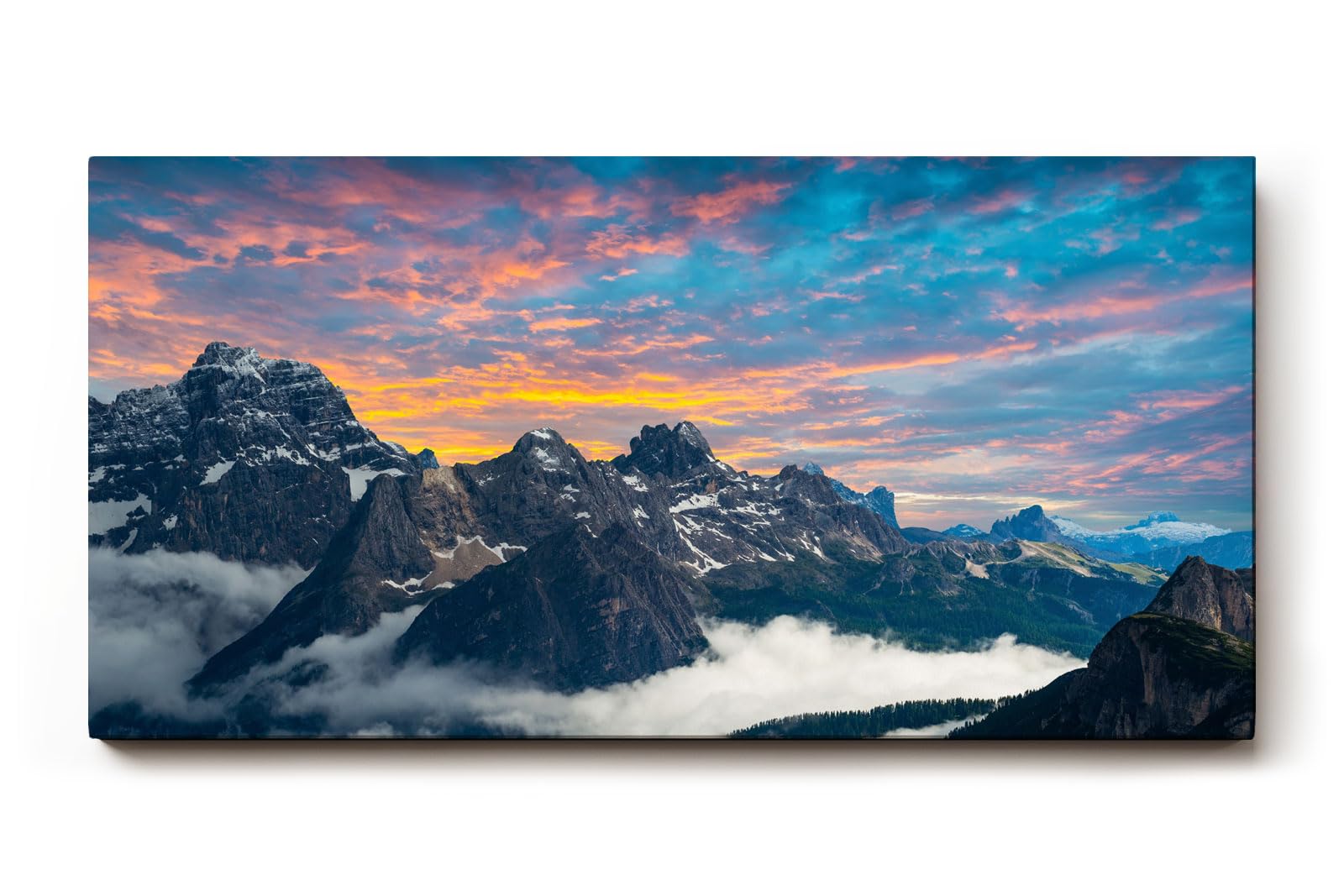 Sinus Art Wandbild 120x80cm Imposantes Alpenmotiv mit schroffen Gipfeln und Wolkenmeer für starke Raumwirkung