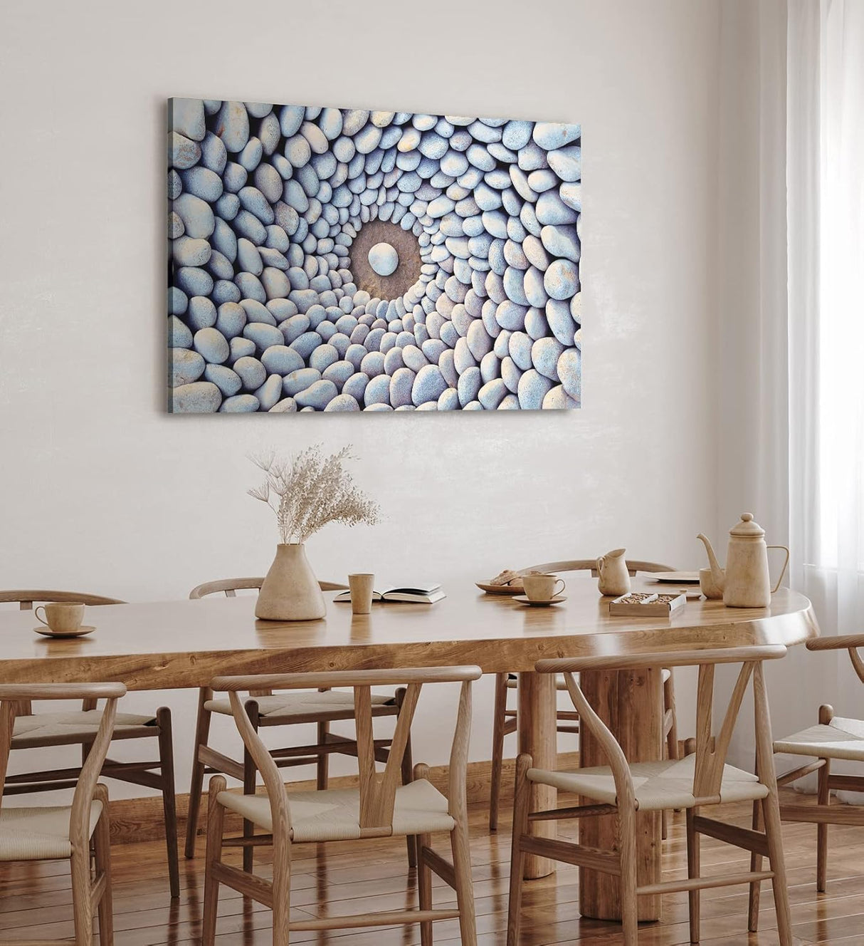 Paul Sinus Wandbild 120x80cm Runde weiße Steine Kunstvoll Steinkreis Strand