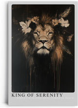 Paul Sinus Leinwandbild 40x60cm König der Stille – Majestätischer Löwe mit floralen Akzenten, goldenen Details und kraftvoller Eleganz