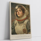 Paul Sinus Leinwandbild 60x90cm Stellar Dreamer – Faszinierendes Leinwandbild einer jungen Astronautin mit hoffnungsvollem Blick ins All