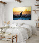 Paul Sinus Wandbild 120x80cm Hirsch Geweih Natur Morgentau Sonnenaufgang Natur