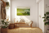 Sinus Art Wandbild 120x80cm Traumhafte Aussicht über die grünen Hügel der Toskana im frühen Sonnenlicht