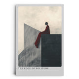 Paul Sinus Leinwandbild 60x90cm The Edge of Solitude – Minimalistische Kunst, abstrakte Silhouette auf geometrischer Architektur, tiefrote Drapierung