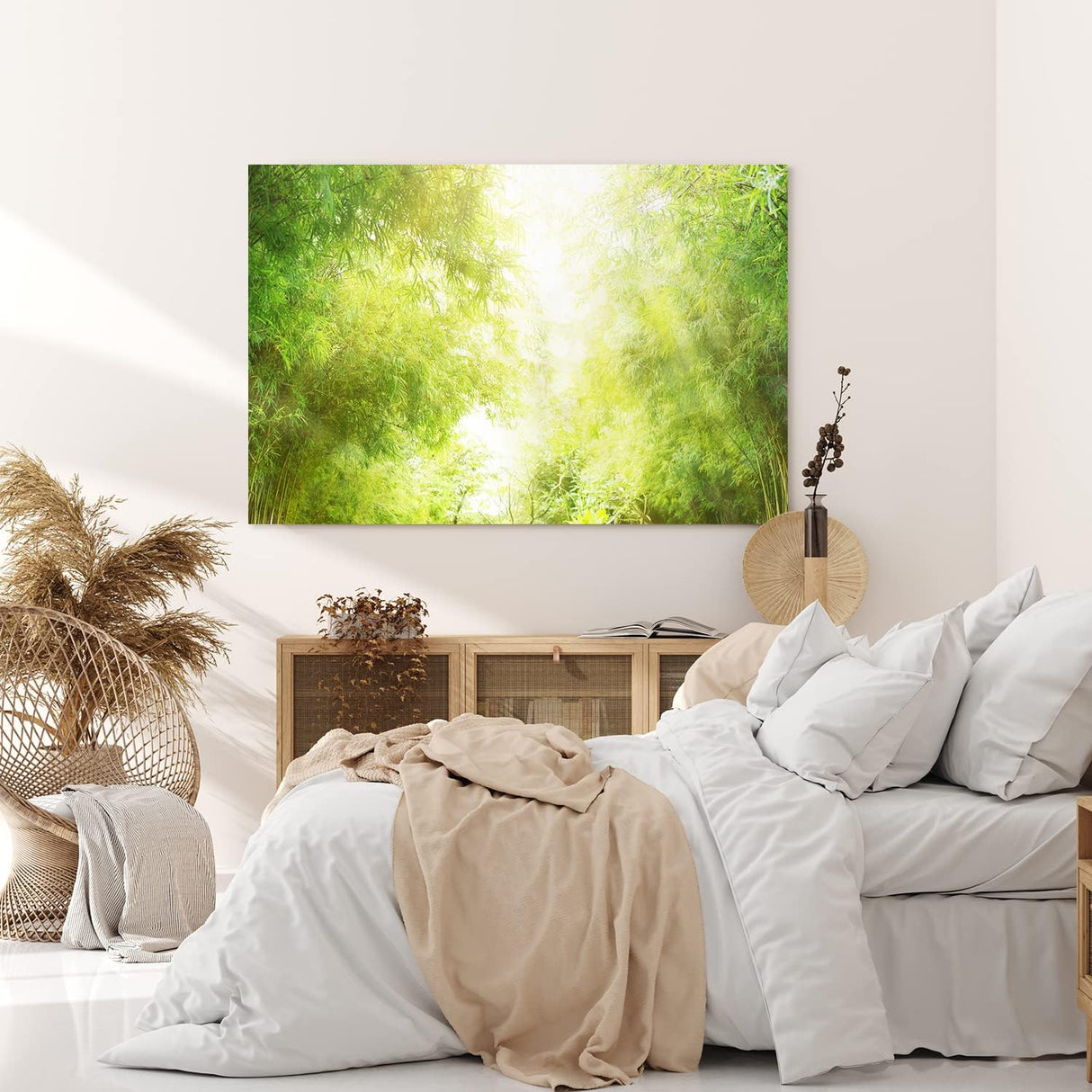 Paul Sinus Wandbild 120x80cm Bambus Bambuswald Japan Grün Bäume Sonnenschein