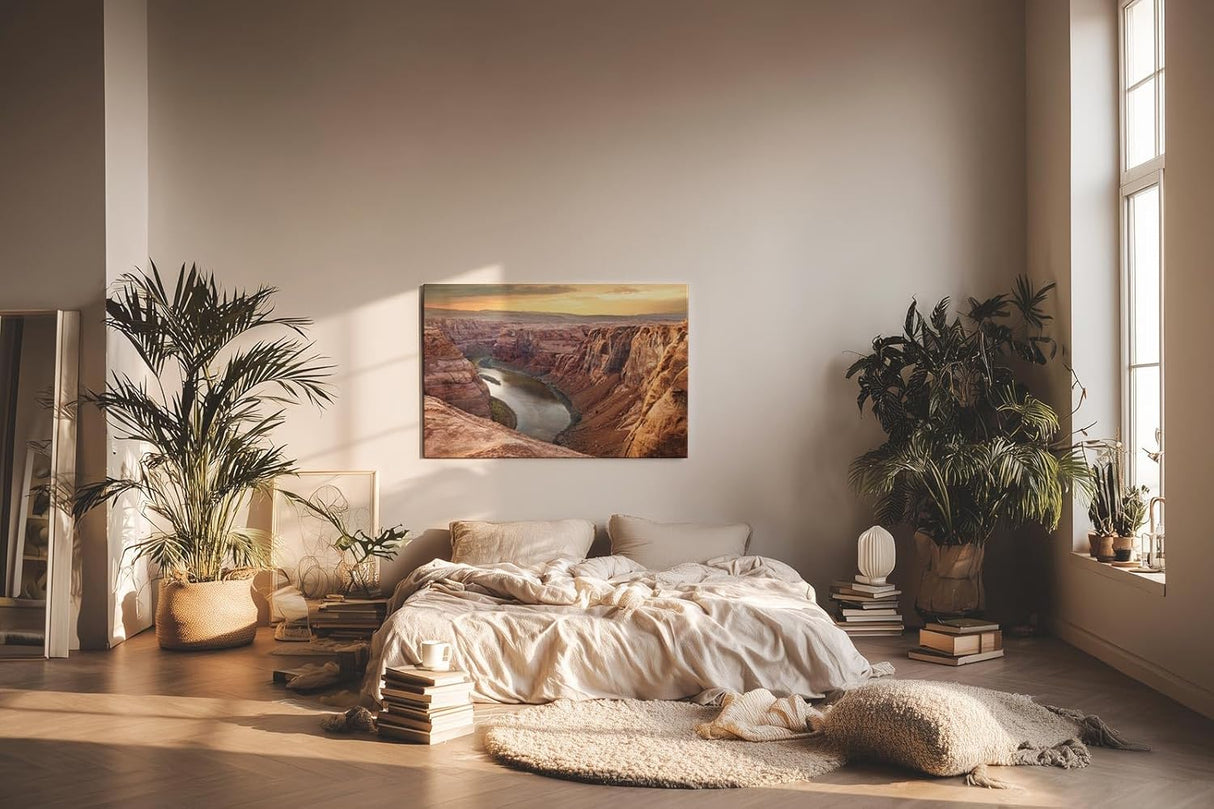 Sinus Art Wandbild 120x80cm Weite Felsformationen und Flussverlauf in harmonischer Farbgebung