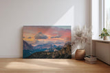 Sinus Art Wandbild 120x80cm Spektakuläres Bergpanorama im Licht eines dramatischen Sonnenuntergangs