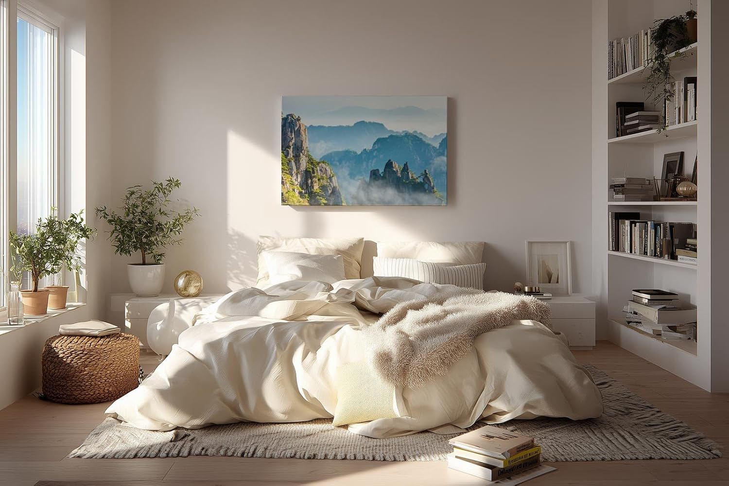 Sinus Art Wandbild 120x80cm Zerklüftete Bergformationen im Nebelmeer für eine ruhige und geheimnisvolle Raumwirkung
