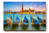 Sinus Art Wandbild 120x80cm Gondeln schaukeln vor San Giorgio Maggiore im warmen Licht der untergehenden Sonne