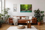 Sinus Art Wandbild 120x80cm Friedlicher Fluss mit glasklarem Wasser inmitten eines grünen Laubwaldes