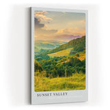 Paul Sinus Kunstdruck 40x60cm Sunset Valley mit weitem grünem Tal im Licht der untergehenden Sonne