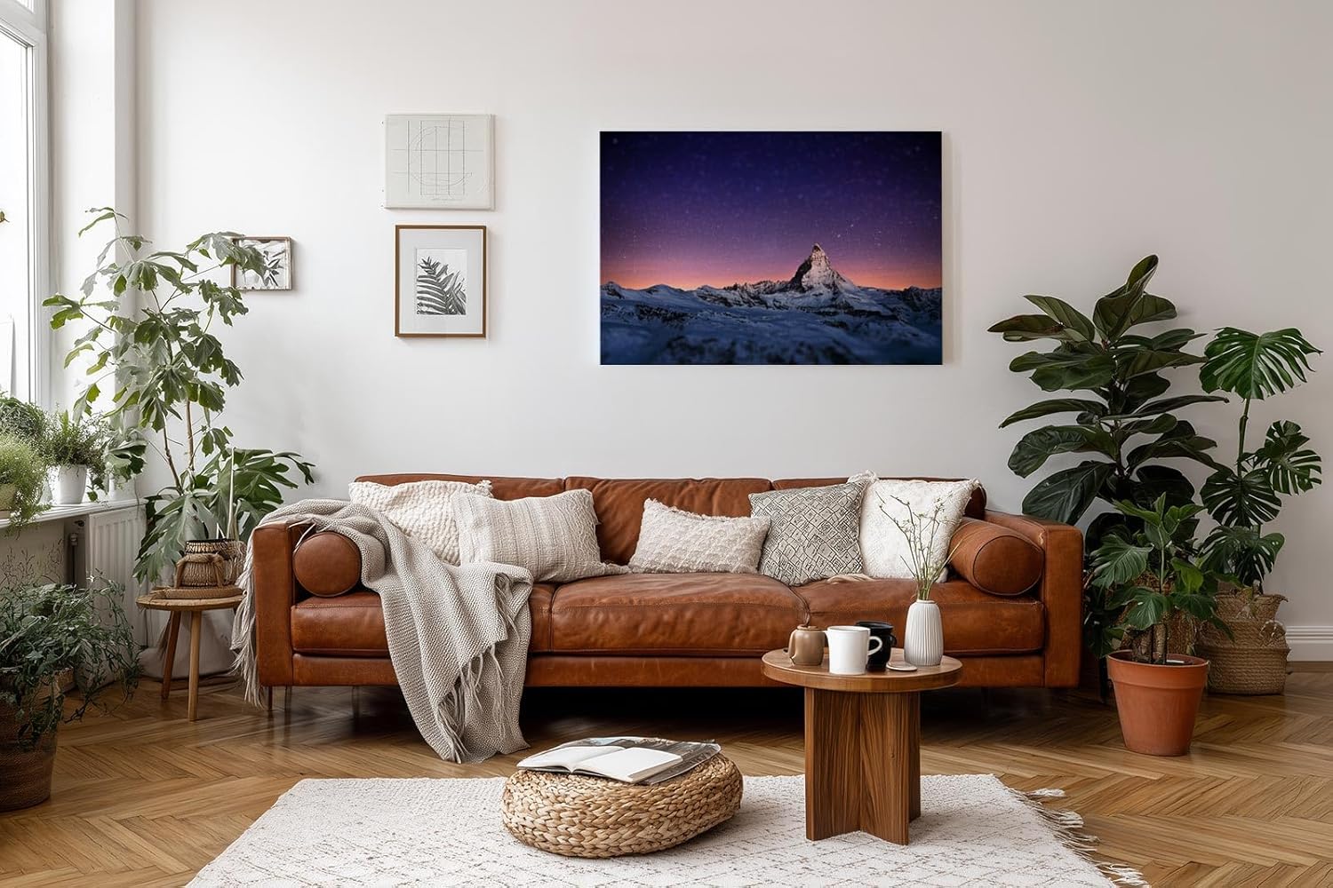 Sinus Art Wandbild 120x80cm Spektakuläre Darstellung des Matterhorns unter funkelndem Sternenhimmel