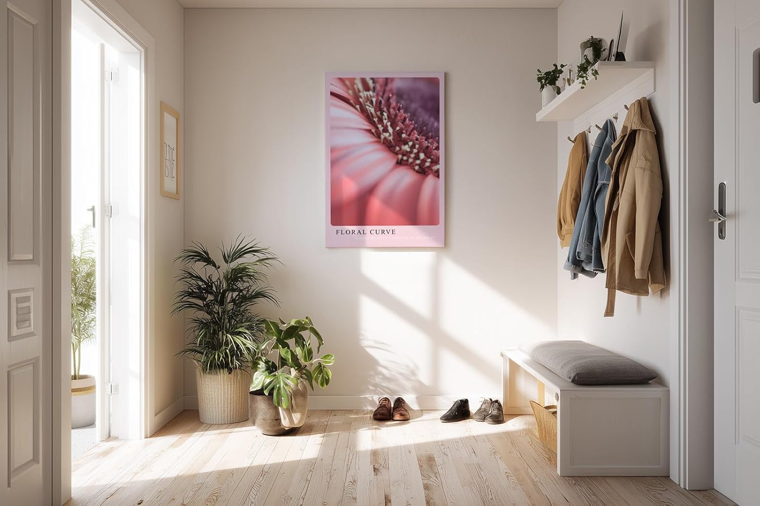 Paul Sinus Kunstdruck 40x60cm Floral Curve mit Makroaufnahme einer rosa Blüte in sanfter Kurve