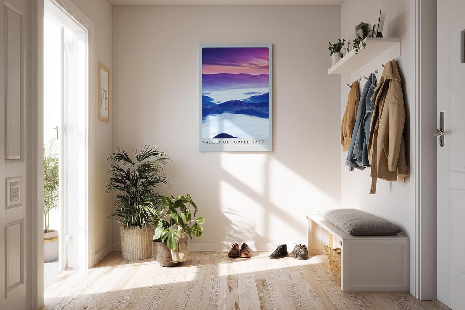 Paul Sinus Kunstdruck 40x60cm Valley of Purple Haze nebelverhüllte Berge in violettem Licht mit mystischer Stimmung und Tiefe