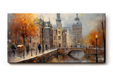 Sinus Art Wandbild 120x80cm Stimmungsvolle Darstellung von Amsterdam mit Kanal Brücke und Altstadt bei herbstlichem Licht