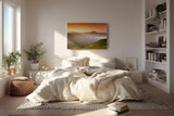 Sinus Art Wandbild 120x80cm Sanfte Hügellandschaft mit Lichtstimmung und Weitblick auf Bergketten