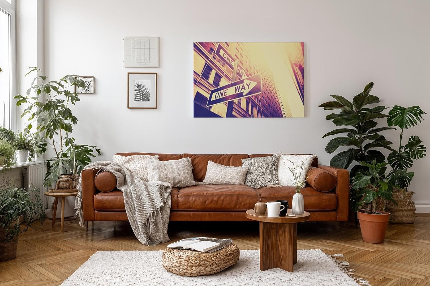 Sinus Art Wandbild 120x80cm Dynamische Komposition aus Architektur und Beschilderung in Retro-Look