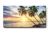 Sinus Art Wandbild 120x80cm Stimmungsvolles Motiv mit Palmen, Sandstrand und Sonnenuntergang – ideal für entspannte Raumgestaltung