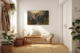 Sinus Art Wandbild 120x80cm Wasserfall-Szenerie im warmen Licht des Sonnenuntergangs mit lebendiger Vegetation