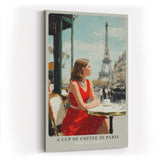 Paul Sinus Wandbild in 40x60cm A Cup of Coffee in Paris Bilder einer Frau im roten Kleid in einem Pariser Straßencafé mit Blick auf den Eiffelturm