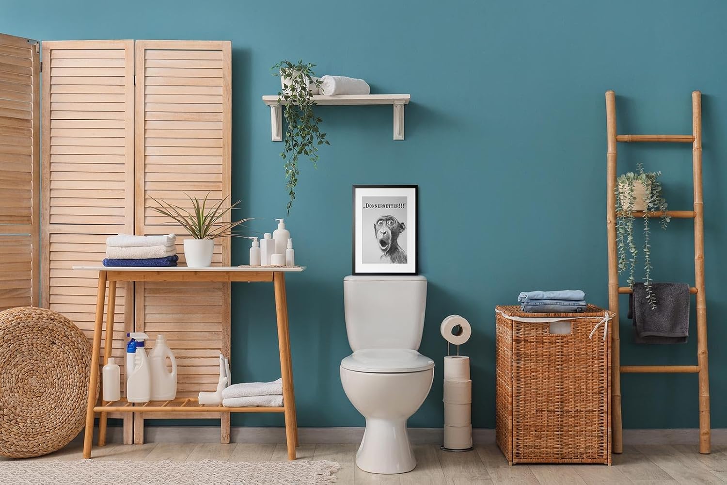 Paul Sinus Poster/Leinwandbild/Rahmenoption Lustiges Affenbild – Witzige Klo-Deko fürs Gäste-WC – Perfekt für Überraschungsmomente