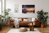 Sinus Art Wandbild 120x80cm Stimmungsvolle Komposition aus Sternenhimmel, Bergen und stiller Wasserfläche