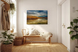 Sinus Art Wandbild 120x80cm Faszinierende Spiegelung von Schilf und Bergen in stillem Wasser – harmonisch und beruhigend